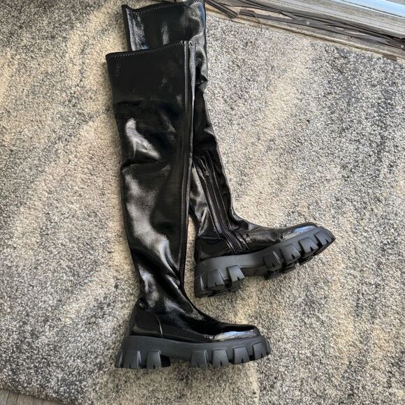 Prada Shoes - PRADA MONOLITH PATENT LEATHER BOOTS